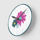 Daisy Garden Botanische Wildblume Dark Blue Runde Wanduhr (Winkel)