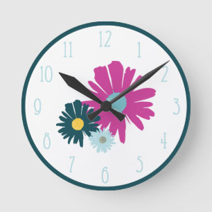 Daisy Garden Botanische Wildblume Dark Blue Runde Wanduhr