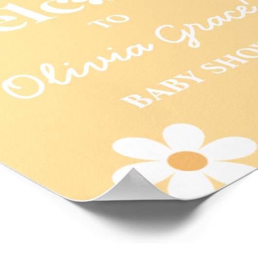 Daisy gelb Retro Peace Liebe Baby Dusche Willkomme Poster (Ecke)