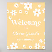 Daisy gelb Retro Peace Liebe Baby Dusche Willkomme Poster (Vorne)