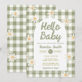 Daisy Gingham Hello Baby Shower Invitation Einladung (Vorne/Hinten)