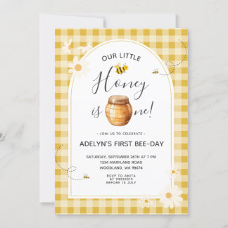Daisy Gingham Honey Bee 1. Geburtstag Einladung