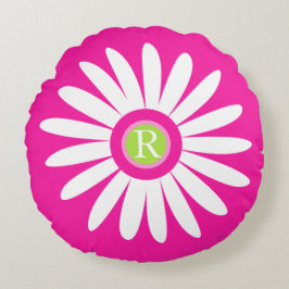 Daisy Grafik Blume Monogramm Wurfkissen Rundes Kissen