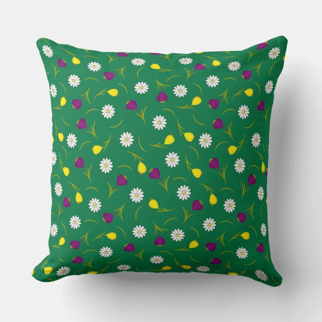 Daisy Green Floral Repeat Pattern Art Kissen (Vorderseite)