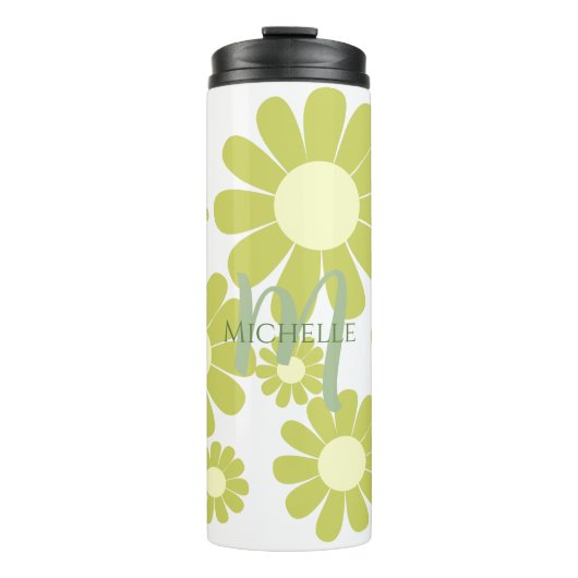 Daisy Green Monogram Thermosbecher (Vorderseite)