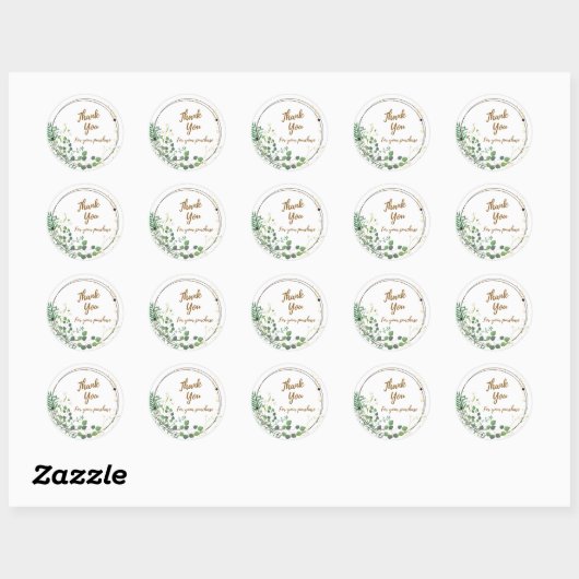 Daisy Greenery 'Thank You' Round Sticker (Blatt)
