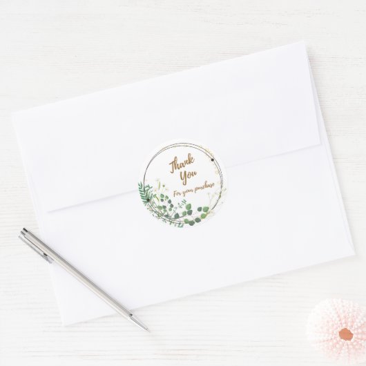 Daisy Greenery 'Thank You' Round Sticker (Umschlag)