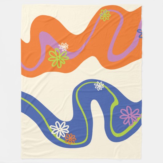 Daisy Groove Blue, Orange, Lila, Green, & Cream Fleecedecke (Vorderseite)
