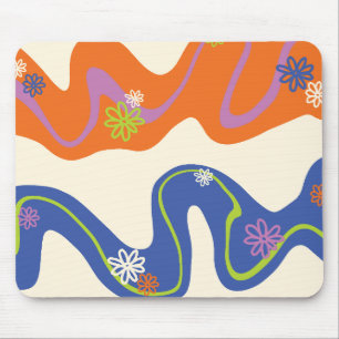Daisy Groove Blue, Orange, Lila, Green, & Cream Mousepad