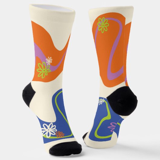 Daisy Groove Blue, Orange, Lila, Green, & Cream Socken (Gewinkelt)