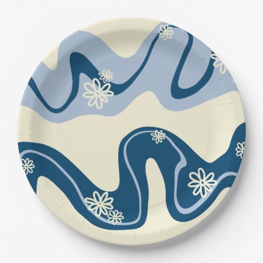 Daisy Groove - Dark Blue, Light Blue und Cream Pappteller (Vorderseite)