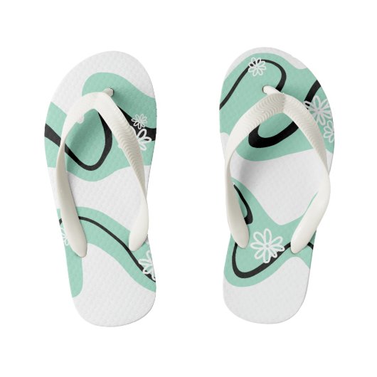 Daisy Groove in Mint Green, Black und White Kinderbadesandalen (Fußbett)