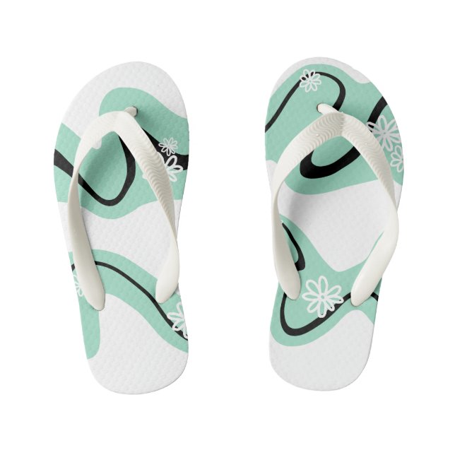 Daisy Groove in Mint Green, Black und White Kinderbadesandalen (Fußbett)