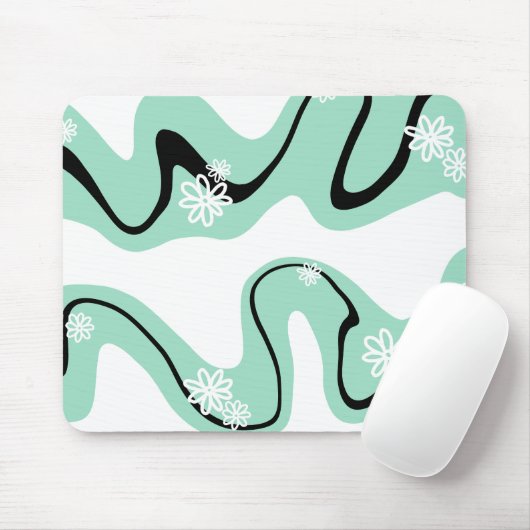 Daisy Groove in Mint Green, Black und White Mousepad (Mit Mouse)