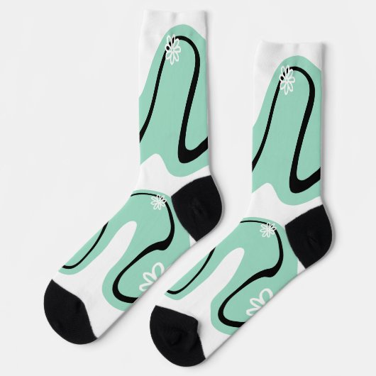 Daisy Groove in Mint Green, Black und White Socken (Linkes Detail)