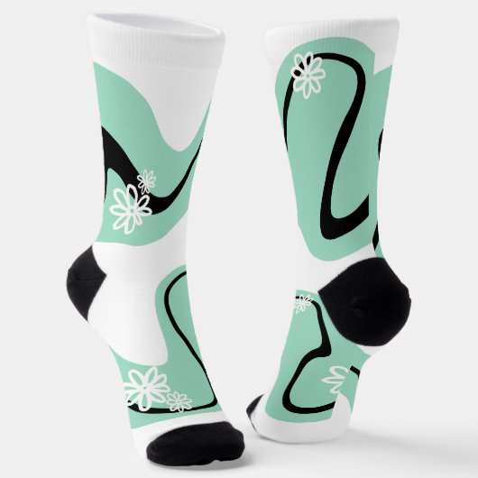 Daisy Groove in Mint Green, Black und White Socken (Gewinkelt)