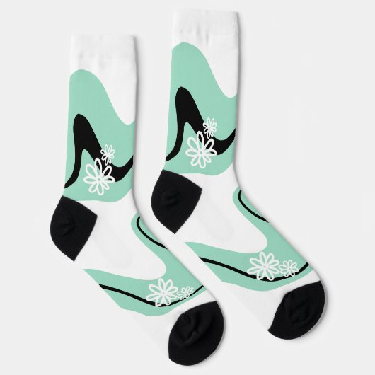 Daisy Groove in Mint Green, Black und White Socken (Rechts)