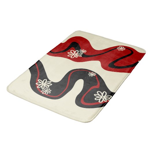 Daisy Groove - Red & Cream Badematte (Schrägansicht)