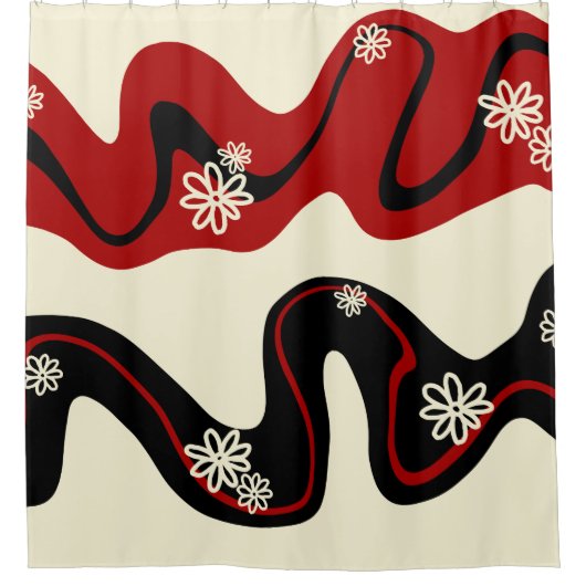Daisy Groove - Red & Cream Duschvorhang (Vorderseite)