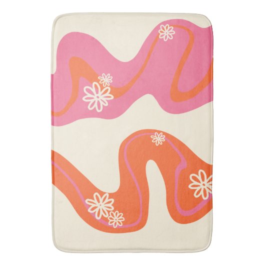 Daisy Groove - Rosa, Orange und Creme Badematte (Vorderseite Vertikal)