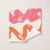 Daisy Groove - Rosa, Orange und Creme Badhandtuch Set (Waschlappen)