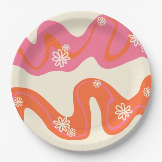 Daisy Groove - Rosa, Orange und Creme Pappteller (Vorderseite)