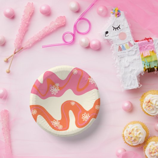 Daisy Groove - Rosa, Orange und Creme Pappteller (Party)