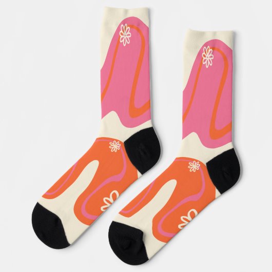Daisy Groove - Rosa, Orange und Creme Socken (Linkes Detail)