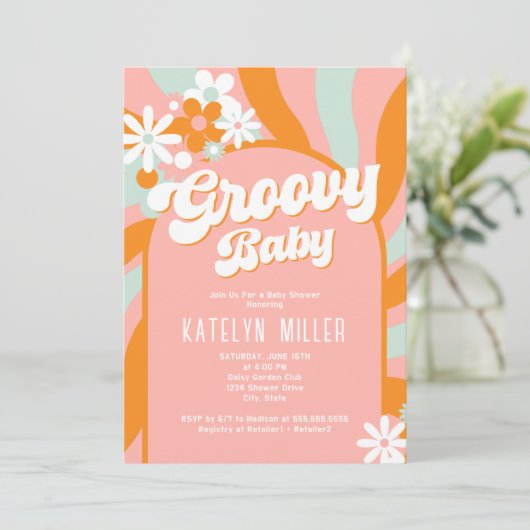 Daisy Groovy Baby Shower Einladung (Stehend Vorderseite)