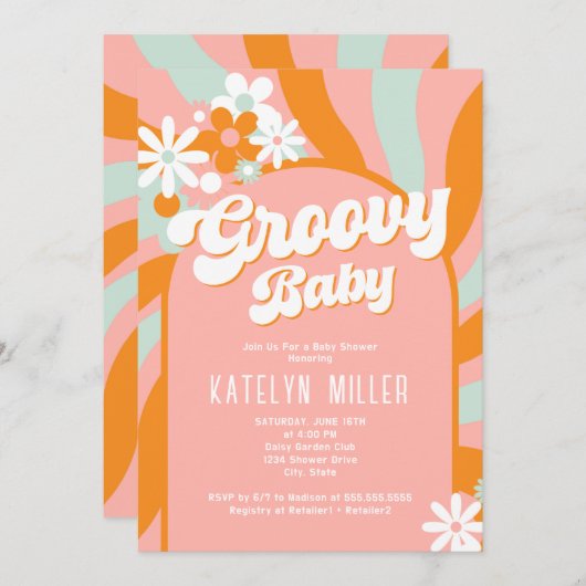 Daisy Groovy Baby Shower Einladung (Vorne/Hinten)