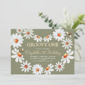 Daisy Groovy One 1. Geburtstag Einladung (Stehend Vorderseite)