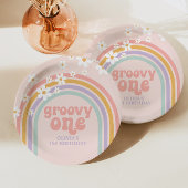 Daisy Groovy One Pastel Regenbogen zum ersten Gebu Pappteller