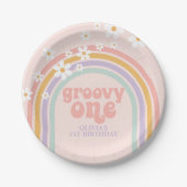Daisy Groovy One Pastel Regenbogen zum ersten Gebu Pappteller (Vorderseite)