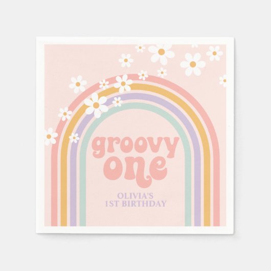 Daisy Groovy One Pastel Regenbogen zum ersten Gebu Serviette (Vorderseite)