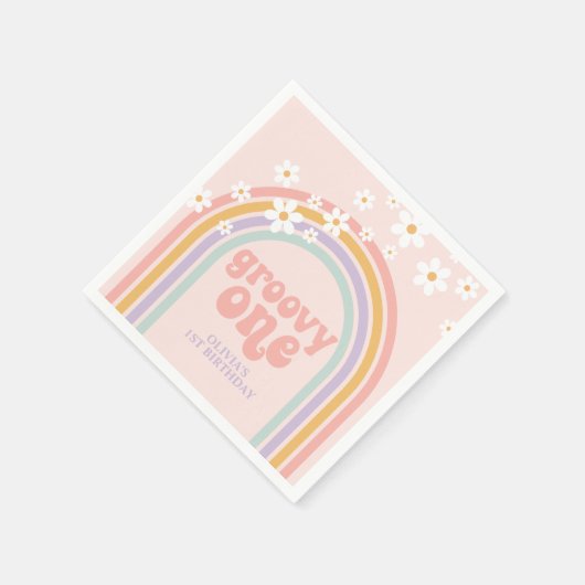 Daisy Groovy One Pastel Regenbogen zum ersten Gebu Serviette (Ecke)