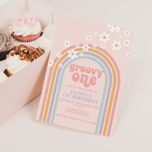 Daisy Groovy One Pastell-Regenbogen zum ersten Geb Einladung