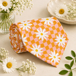 Daisy Groovy Retro Karomuster, Y2K 90er  Krawatte
