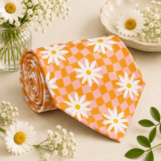 Daisy Groovy Retro Karomuster, Y2K 90er Krawatte