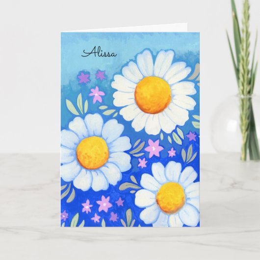 Daisy Happy Birthday Hand bemalt Blumenkunst Karte (Vorderseite)