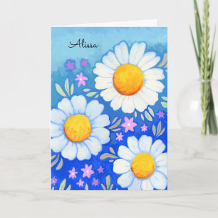 Daisy Happy Birthday Hand bemalt Blumenkunst Karte