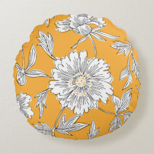 Daisy Heads: Summer Floral Line. Rundes Kissen