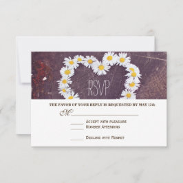 Daisy Heart Rustic Wood Country Wedding RSVP Cards