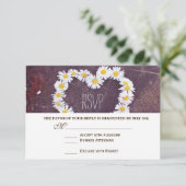 Daisy Heart Rustic Wood Country Wedding RSVP Cards Karte (Stehend Vorderseite)