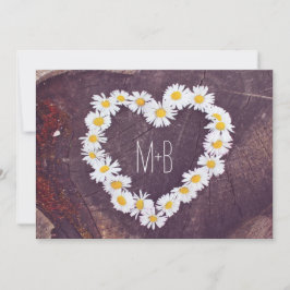 Daisy Heart Rustic Wood Country Wedites Einladung