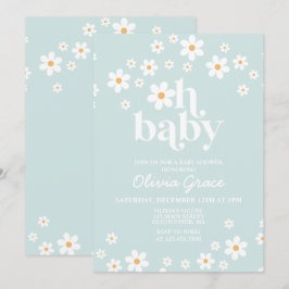 Daisy Hellblau Retro Baby Dusche Einladung