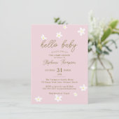 Daisy Hello Baby Spring Pink Elegante Girl Dusche Einladung (Stehend Vorderseite)
