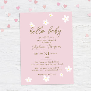 Daisy Hello Baby Spring Pink Elegante Girl Dusche Einladung