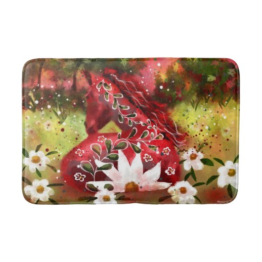 Daisy Horse Abstrakt Art Red White Green Badematte (Vorderseite)