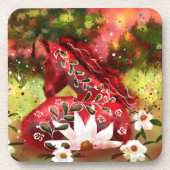 Daisy Horse Abstrakt Art Red White Green Getränkeuntersetzer (Vorderseite)
