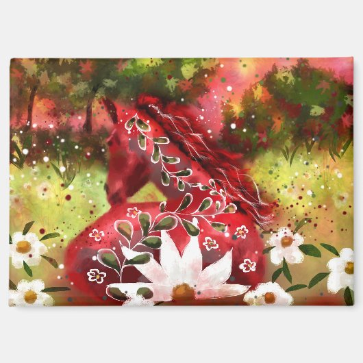 Daisy Horse Abstrakt Art Red White Green Magnet (Vorderseite)